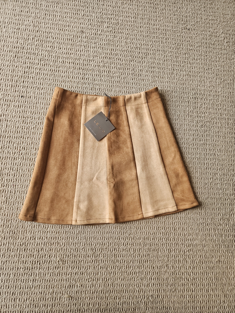 Le Lis Two-Tone Tan Suede Panel Mini Skirt